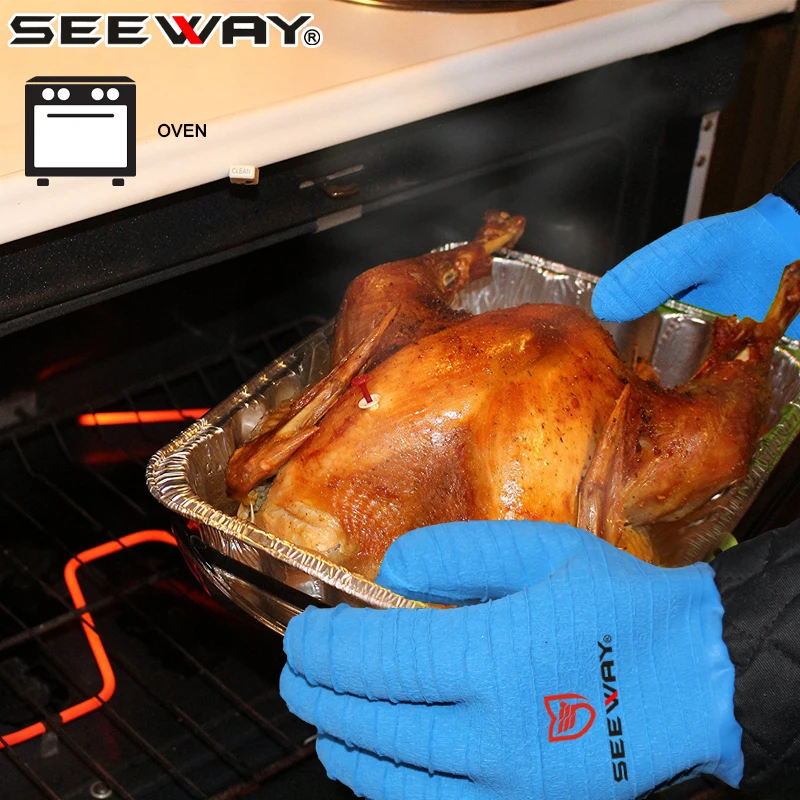 Seeway Full Rubber Palm Heat Resistant Bakery Oven Gloves for Crew and Flight Attenda