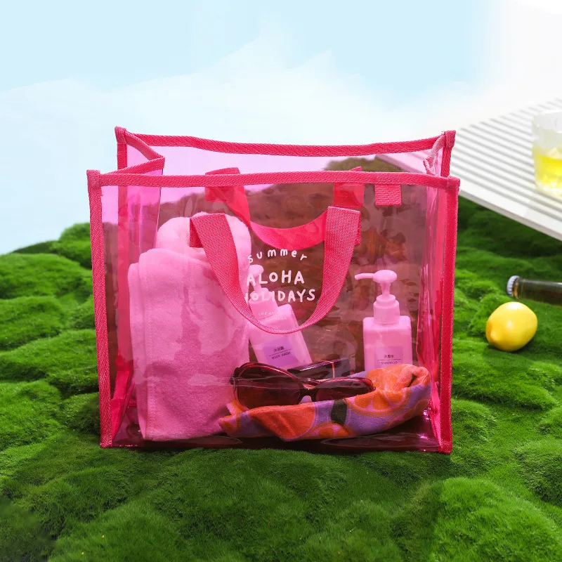 New transparent PVC hand-held swimming bag, portable clothing storage bag, fashionable waterproof beach bag travel tote bag