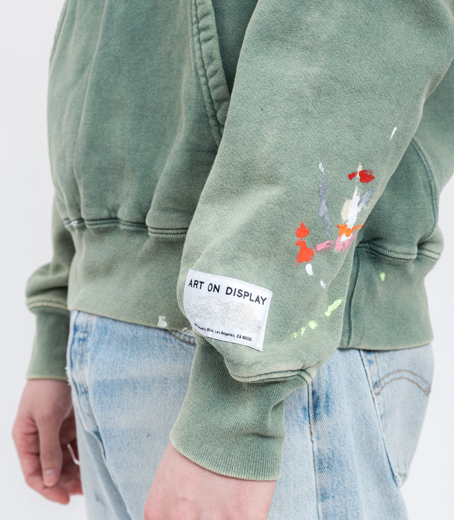 Custom Fashion Forest Green Gallery Dept Logo PAINTED Hoodie for men