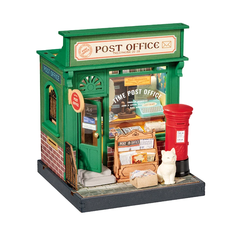 Robotime Rolife Perfect Gift DIY Miniature House DS037 Century Post Office Model Kit 3D Wooden Puzzles