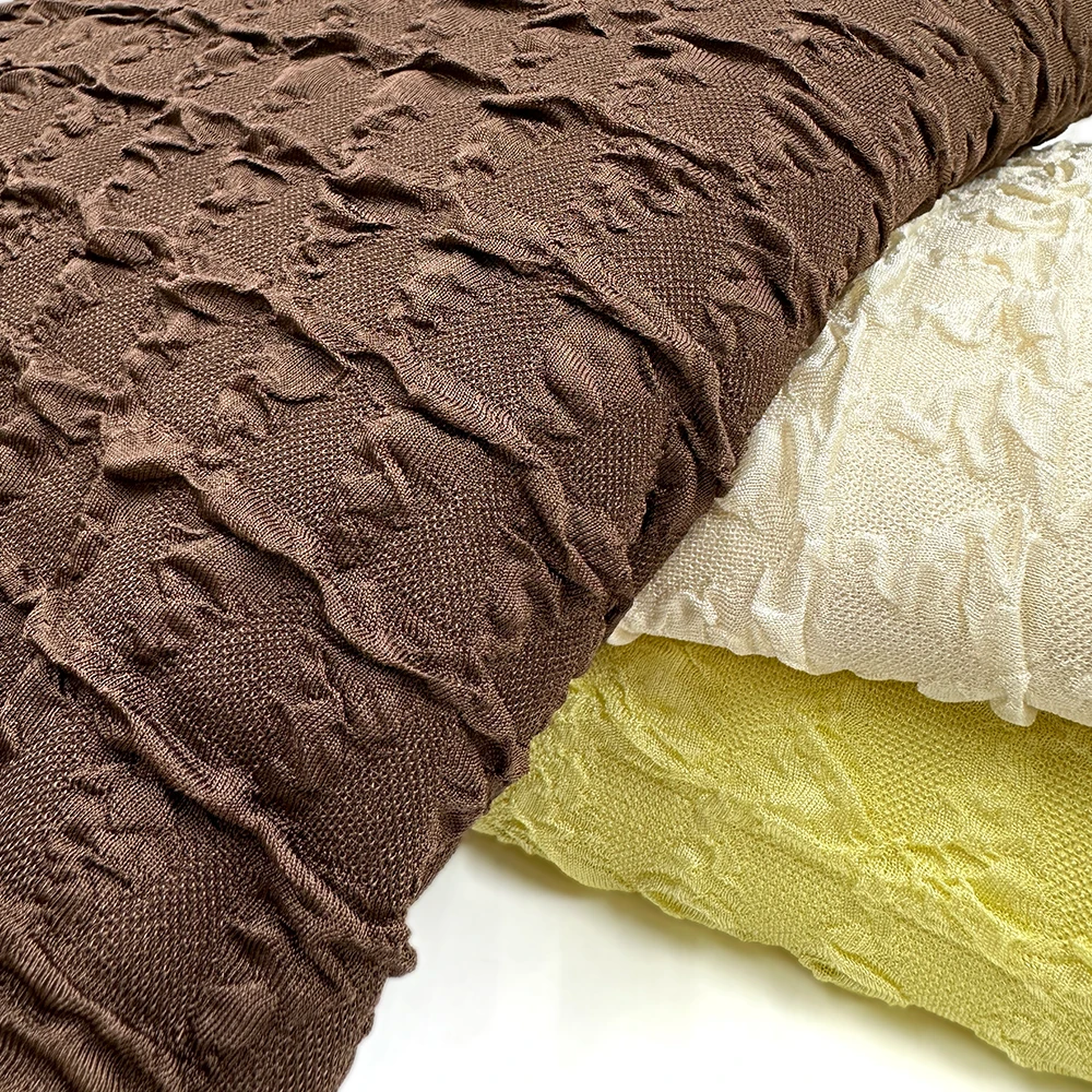 Korean Scuba 220Gsm Stretch Crinkle Crepe Fabric 92% Polyester 8% Spandex Breathable Light Jacquard Fabric For Dress