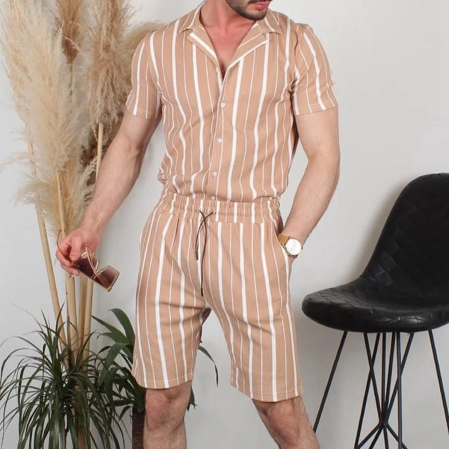 Custom Logo Unisex Mens Polo Stripe Long Sleeve Shirt And Pants Polo Sweet Suit Set Stripe Mesh Fabric Summer Polo Set