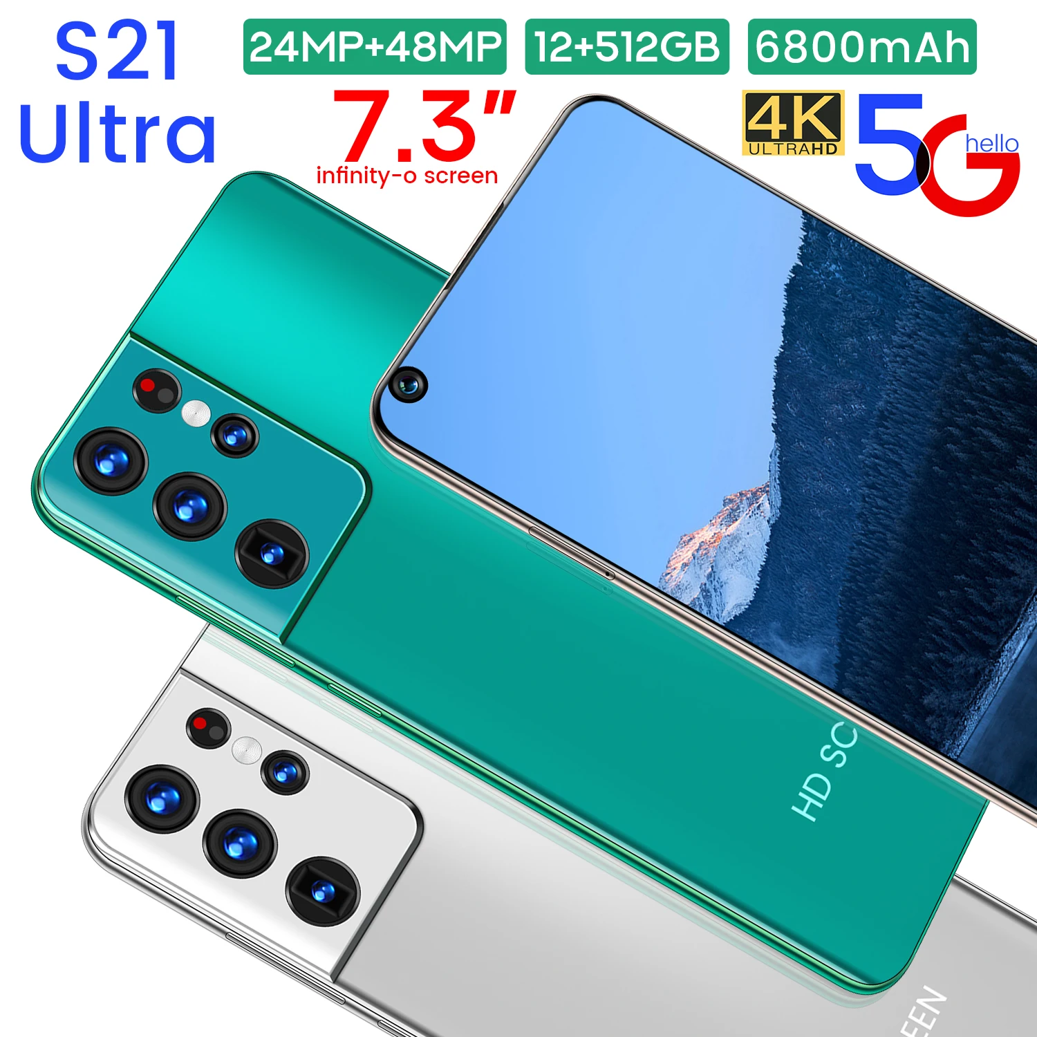 Amazon M HOT S21 U tra 24MP + 48MP 6800mAh батарея смартфоны Android 10 5G Core телефон s21 мобильный