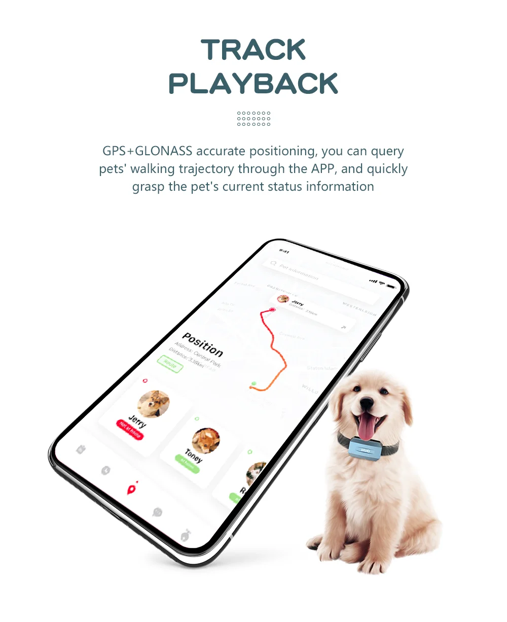 Dropshipping waterproof IPX7 wireless chip tracking collar pet gps for dogs and cats