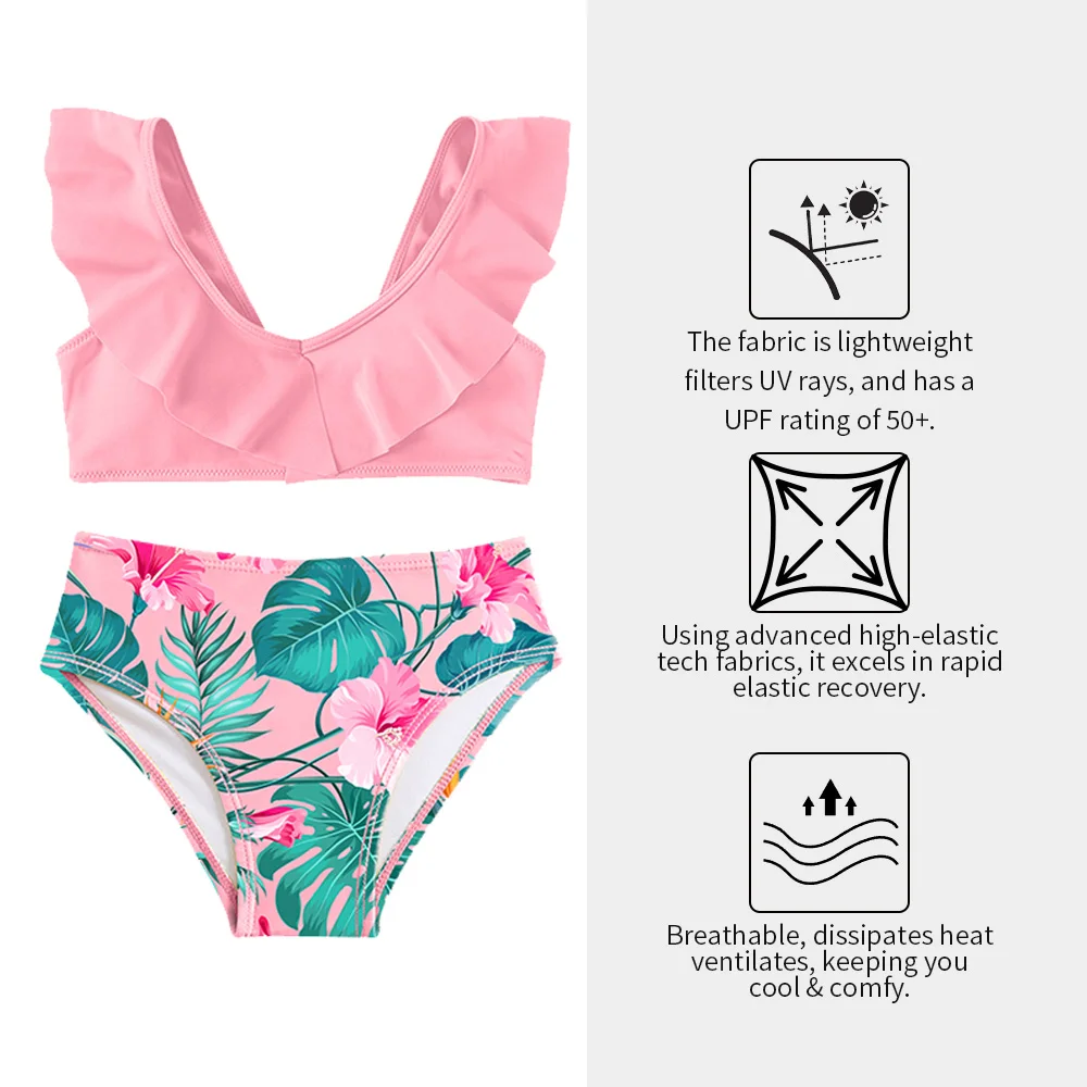 Factory Custom Kids Print Two Pieces Swimwear Girls Children Sublimation Swimming Costumes for Kids UV Cute Cartoon Swimsuit