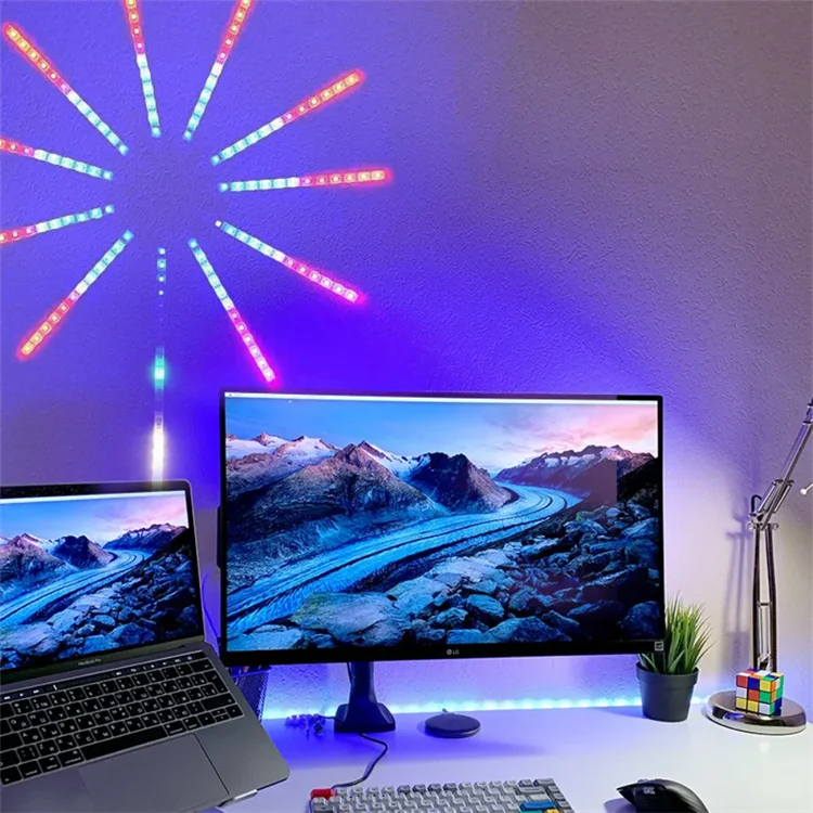Оптовая продажа светодиодные умные взрывающиеся звезды RGB Управление приложениями волшебные фейерверки рождественские украшения ночные огни