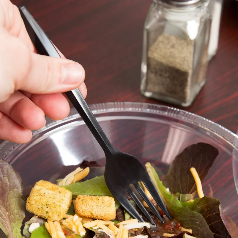Take-out Disposable Black Tableware Knife Fork Spoon PP Plastic Toughness Cutlery Sets With Napkins