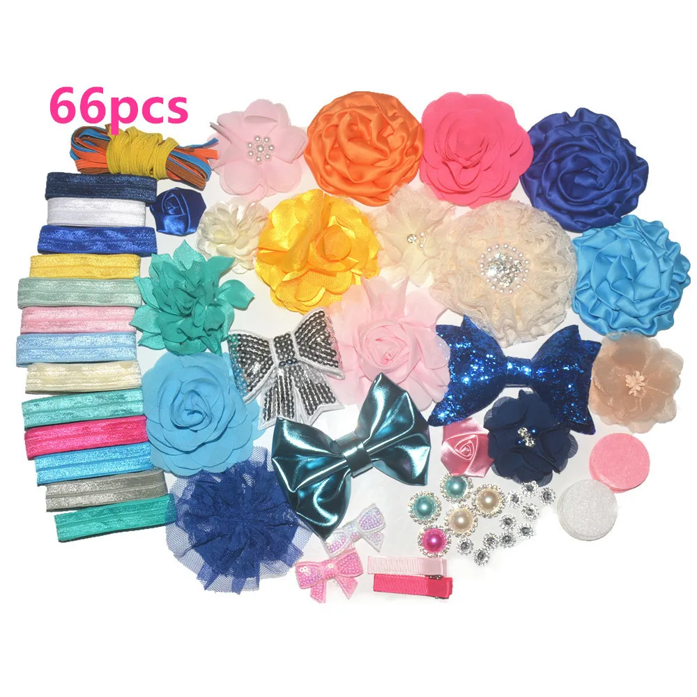 66 шт./компл. набор повязок на голову эластичный/бант/цветок/стразы аксессуары для волос для девочек «сделай сам»