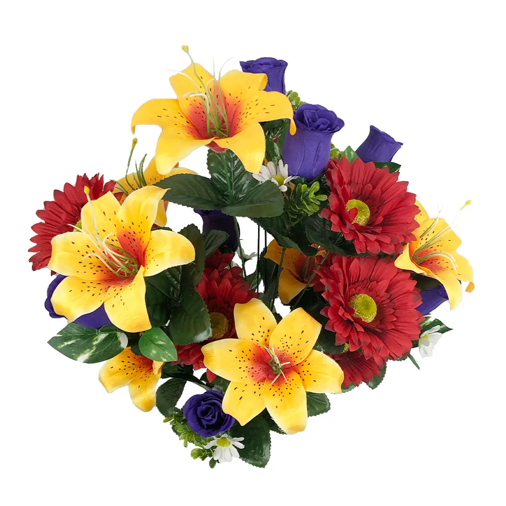 
Grave Funeral Factory Rose and Lily Mixed Flower Sympathy Silks Artificial Cemetery Flowers 