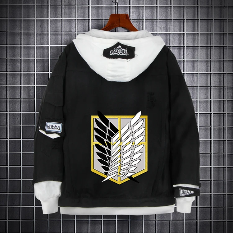 Attack on Titan Hooded Jacket Anime Print Denim Jacket Wholesale Blue Denim Jacket