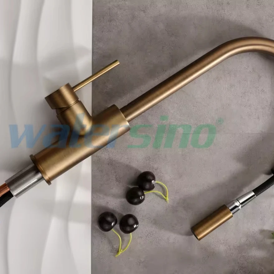 Hot Selling Kitchen Faucet Watermark Brass Zr Gold Brushed Pull Out Kitchen Mixer Tap
