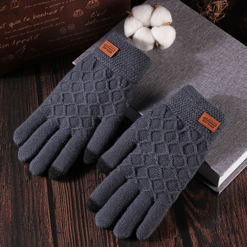 Осенне-зимние мужские плотные теплые бархатные вязаные перчатки шерстяные уличные спортивные для езды на сенсорном экране