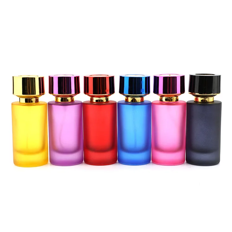 Hot sale simple glass perfume bottle 50ml sand anodised aluminum cap screw glass perfume bottle for women
