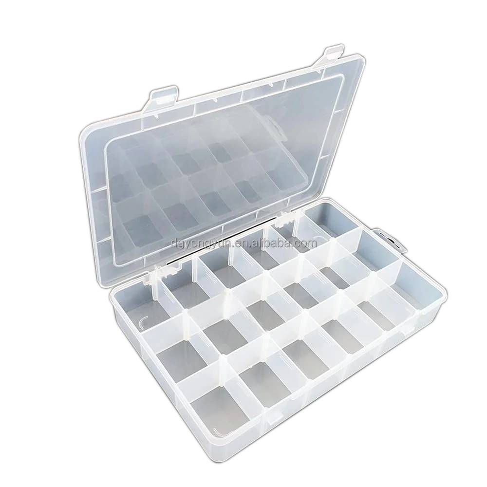 Small 18 Compartment Plastic Organizer with Adjustable Dividers, Clear Organizer, Jewelry . Fishing Gear. Small Parts. Organizer
