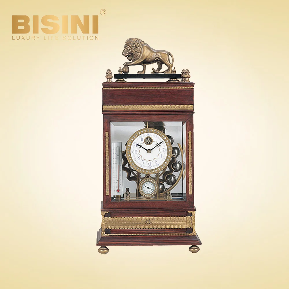 High grade luxury retro Mahogany Shell pressure lion ball clock Mechanical Exquisite Glass cover Desk Clock