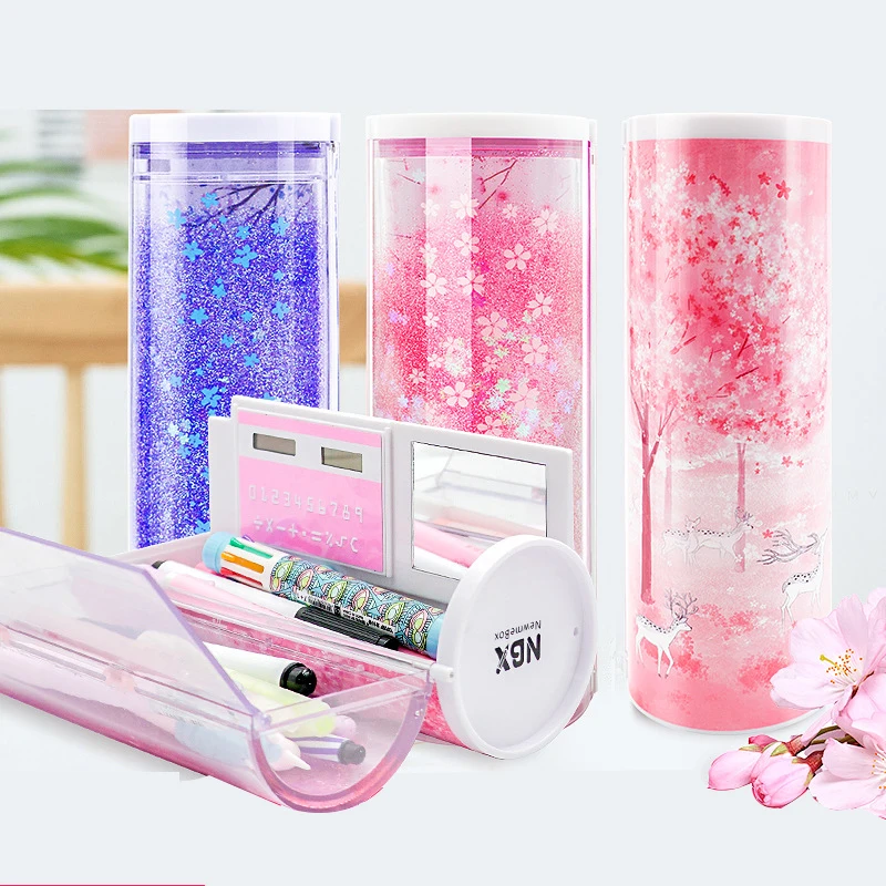Kawaii Pencil Case NEW Whiteboard With Solar Calculator Pen Box gift For boy girls student Multifunctional Pencilcase