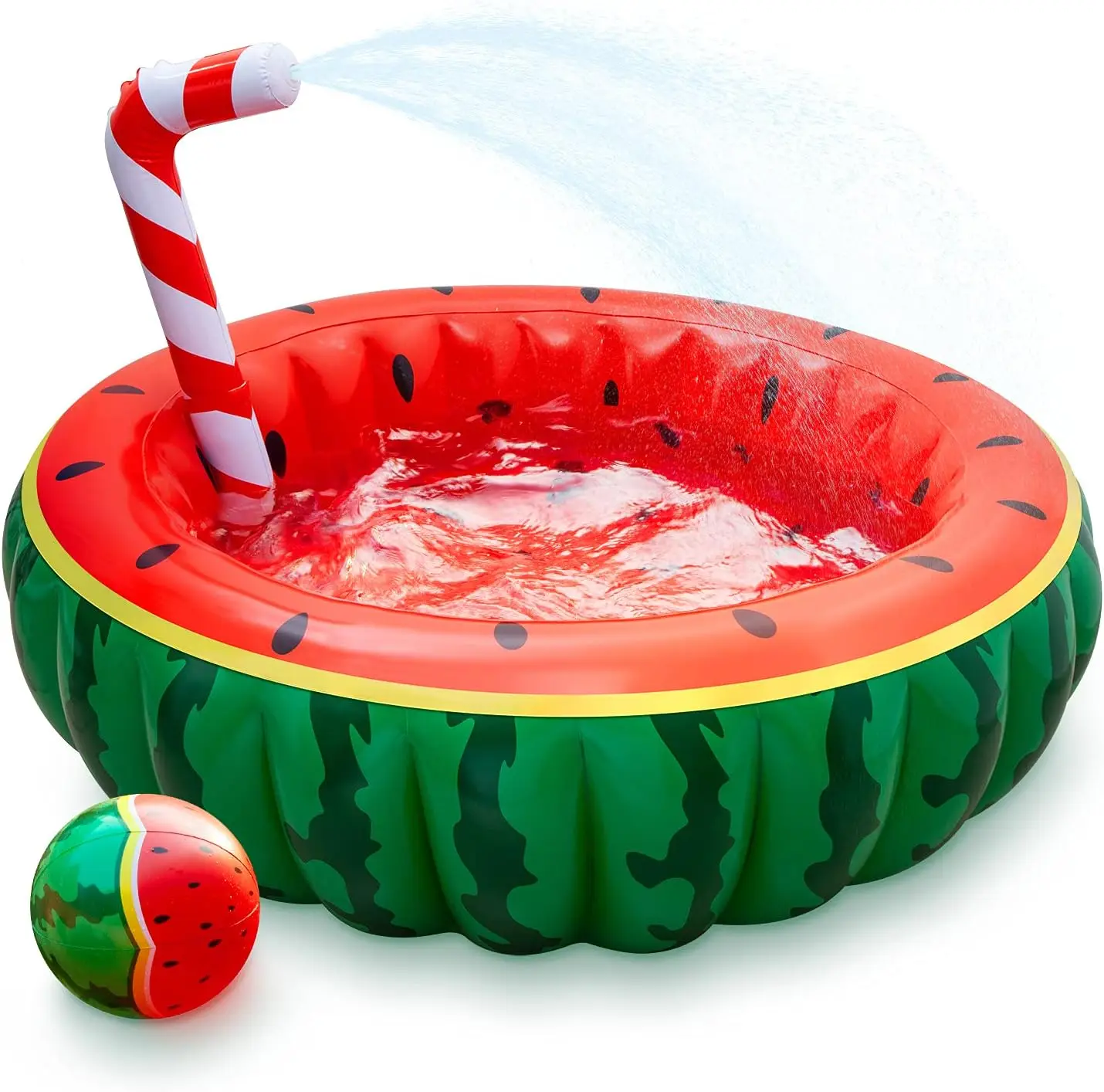 Inflatable Watermelon Pool, Kiddie Blow Up Pool with 20in Beach Ball Splash Straw Sprinkler, Family Pool for Kids, Adults