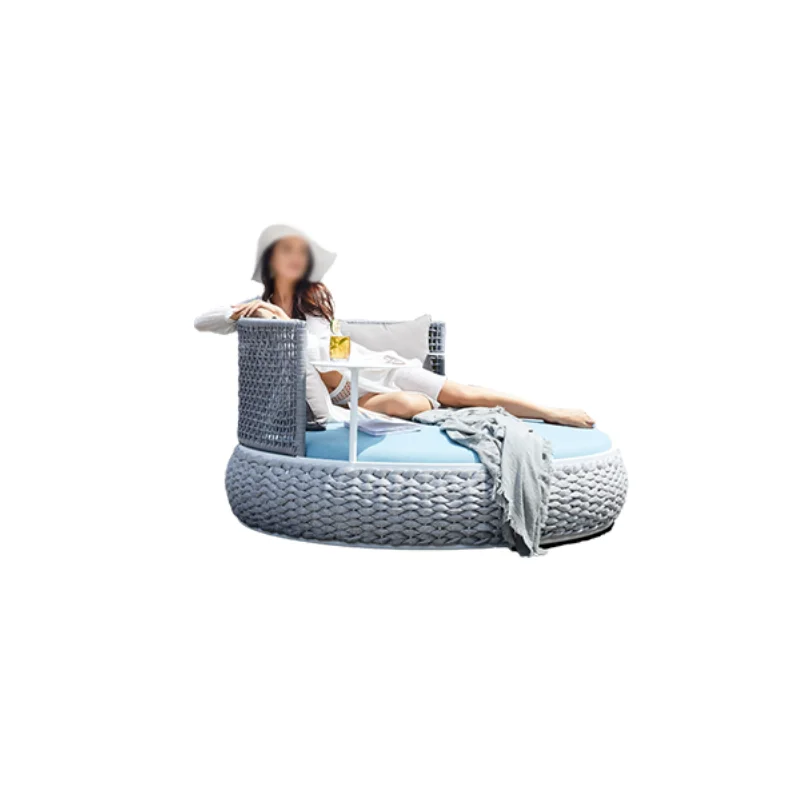 Luxury Mesh Fabric Double Sun Lounger Aluminum Beach Bed Sun Lounger Round Sun Lounger
