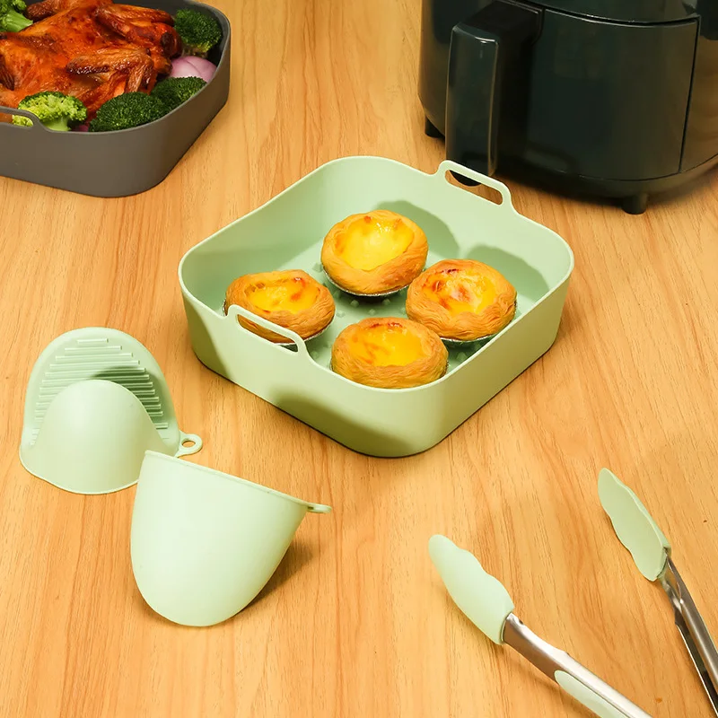 wholesale 5 l 7l 8l dual Square oven accessories brush Cake Pans baskets frier baking tray air fryer silicone pot liners set