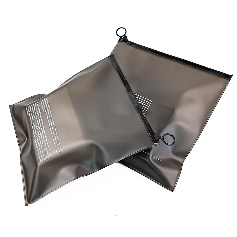 Black Transparent PVC Clothing Zipper Bag Plastic Cosmetic Makeup Zip Lock Slider Bag Customized Logo