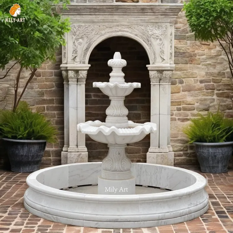 Hand Carved Outdoor Decoration Marble Tier Water Fountain for Courtyards