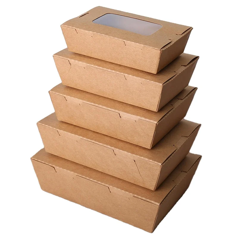 Kraft Food Grade Paper Box Takeaway Salad Box Biodegradable Food Containers With Window Oil and Water Proof for Food