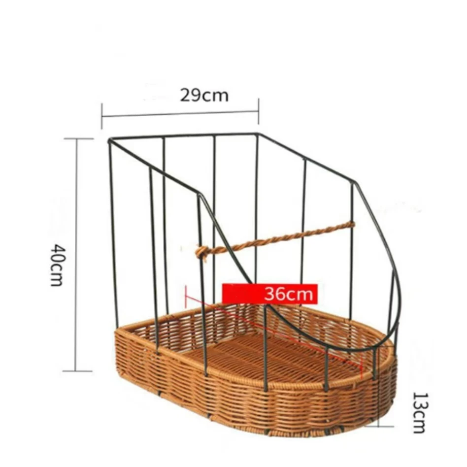 Customized PP Plastic Steel Handmade Woven Round Square Shape Bakery Bread Fruit Display Stand With Basket For Supermarket Shop