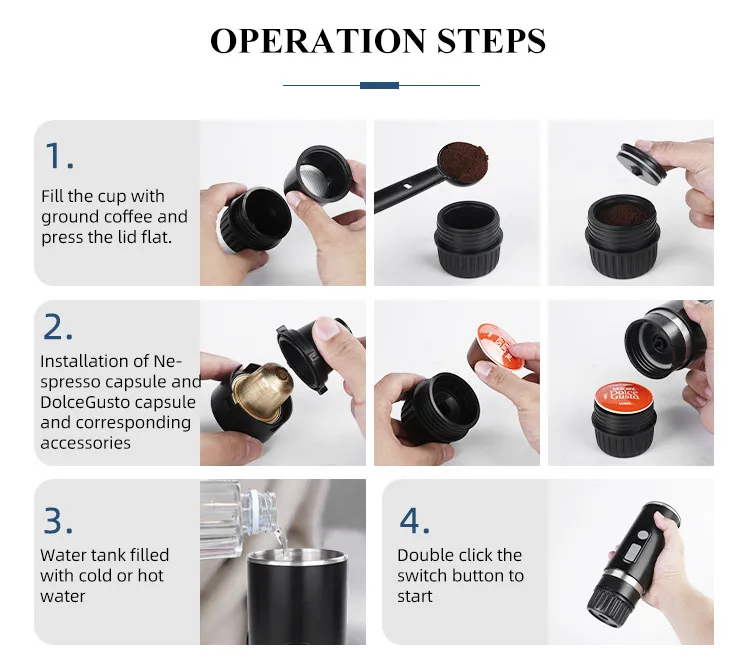 Automatic portable espresso machine, outdoor travel capsule 12v capsule coffee machine