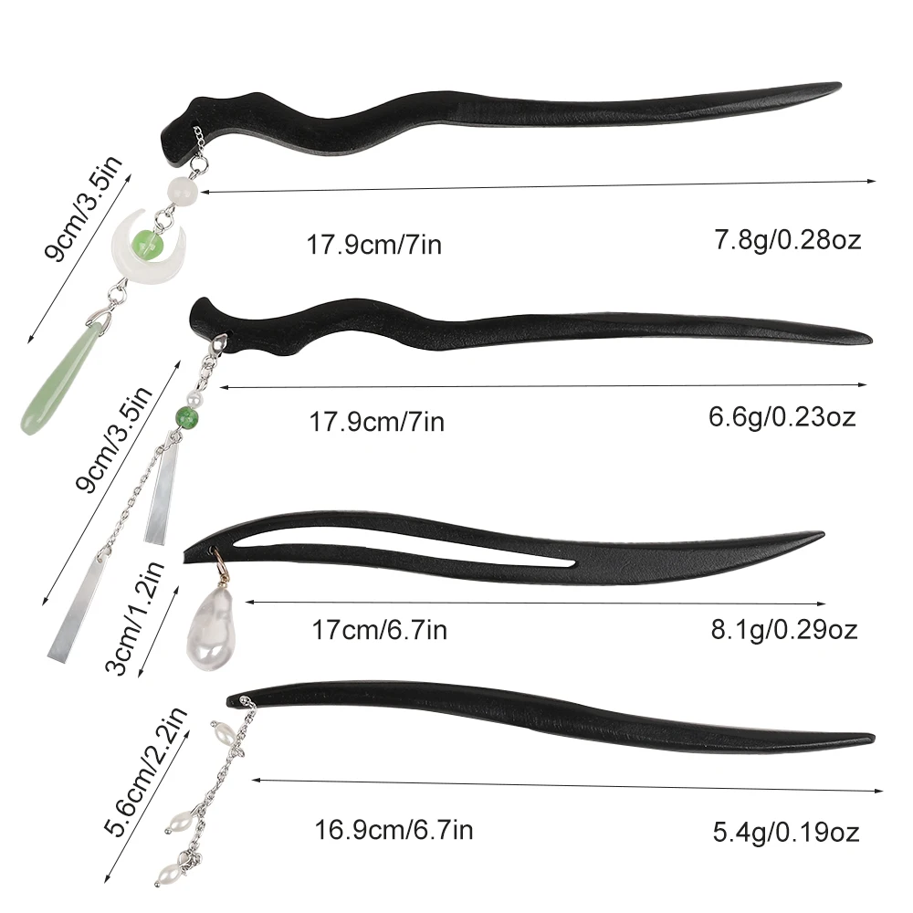 Black Wooden Hair Stick Female Head Handmade Flower Temperament Hairpin Vintage Simple Retro Hairpins For Girl