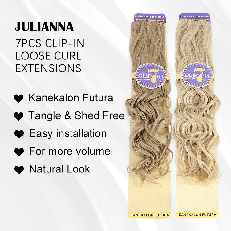 Julianna Futura Fibre Protein оптовая продажа картонная упаковка 24 дюйма 150 г Зажим 7 рыхлый кудряющий Синтетический зажим для наращивания волос