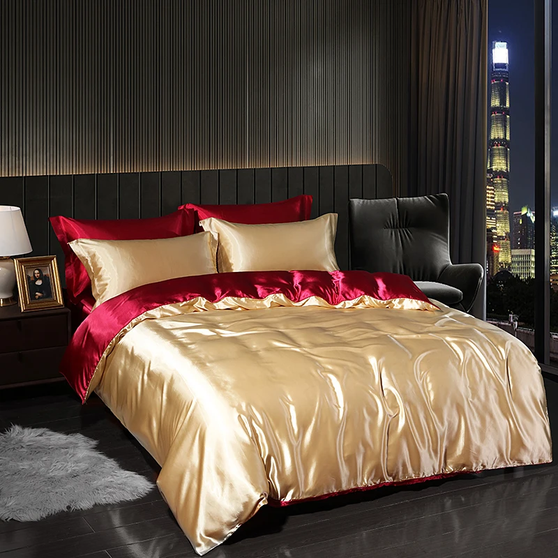 Factory Solid Bedding Cover Luxury Duvet Cover Set Satin Silk Sheets Bedding Set