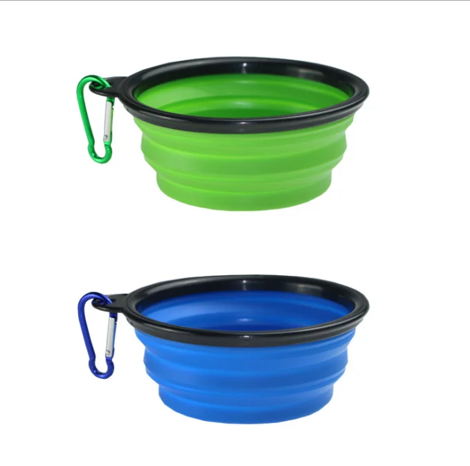 Amazon hot sale silicone folding dog food bowl portable with hook portable dog bowl