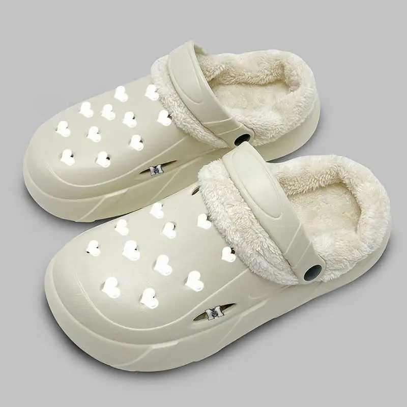 Winter Fashion Warm Design Custom Printed Logo Mens Womens Fur Flat Sandal Nurse Furry Crocks Garden Clogs Shoes With Fur Custom