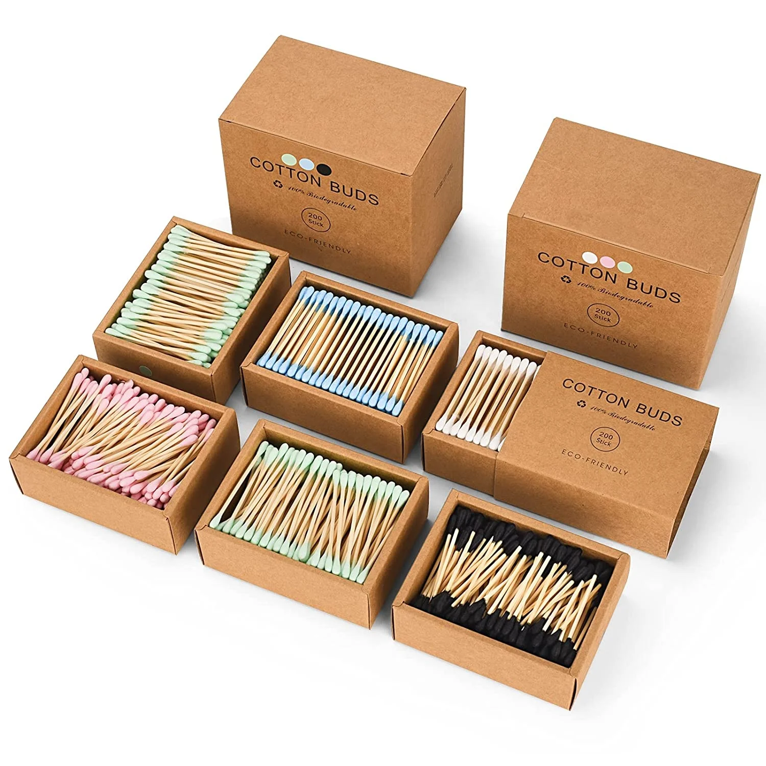 200pcs cup packing eco friendly person care bamboo sticks 100% pure nature cotton buds swabs