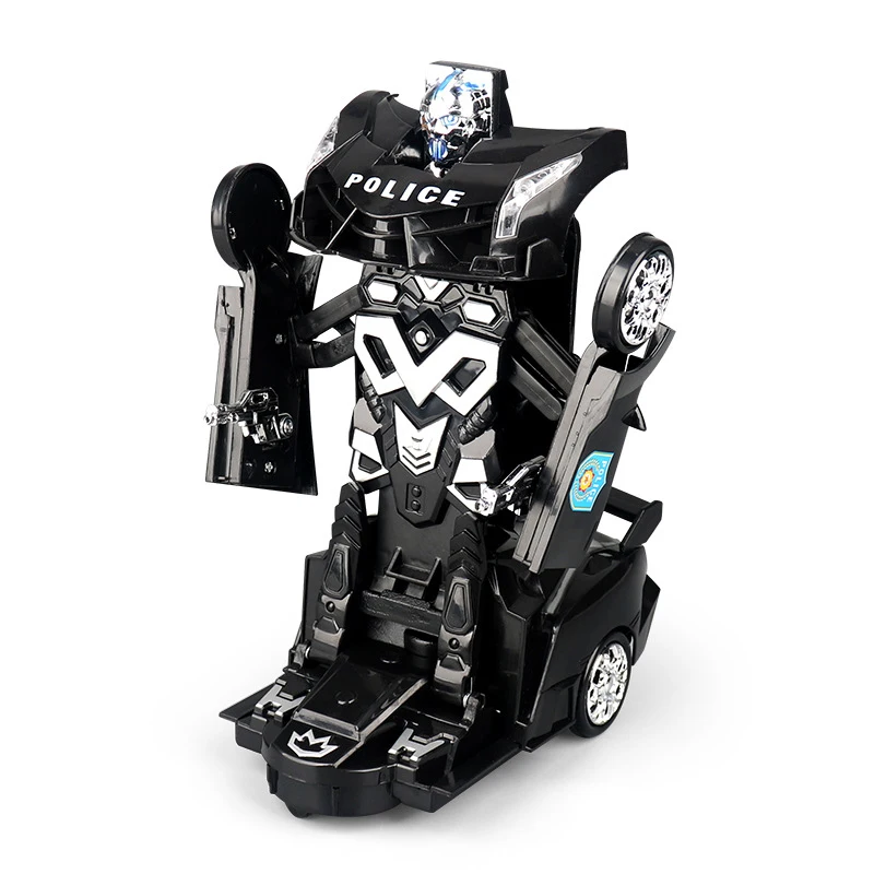Electric One Key Transform 2-in-1 Robot Toys RC police Car for kids with light music