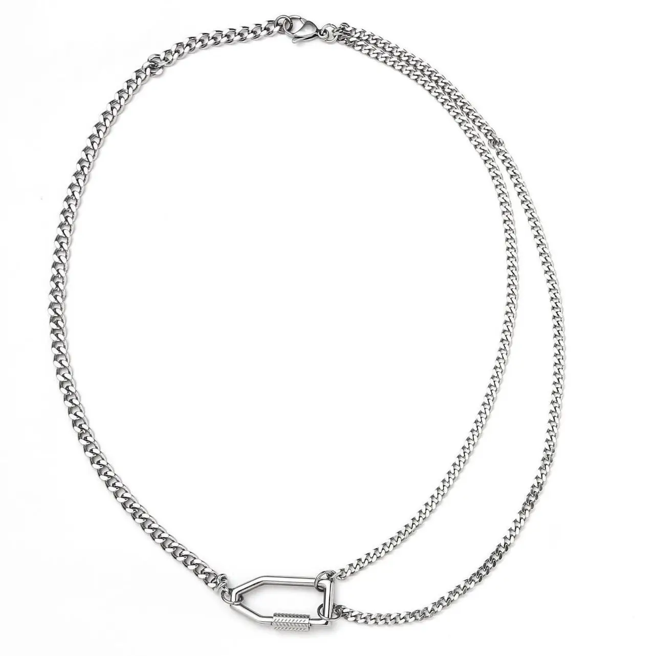 mini small tiny men lock silver gold pendant chain titanium carabiner clasp necklace