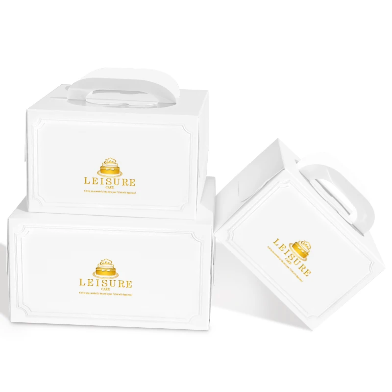 High Quality Food Grade Thick Paper Cake Box with Handle for 1 Layer Cake Paper Bakery Packaging Box