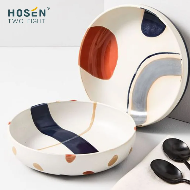 Custom Logo Household Nodic Creative Porcelain Color Plate Round Ceramic Dinner Plates Cup Bowl Kitchenware Tableware Dish Mug