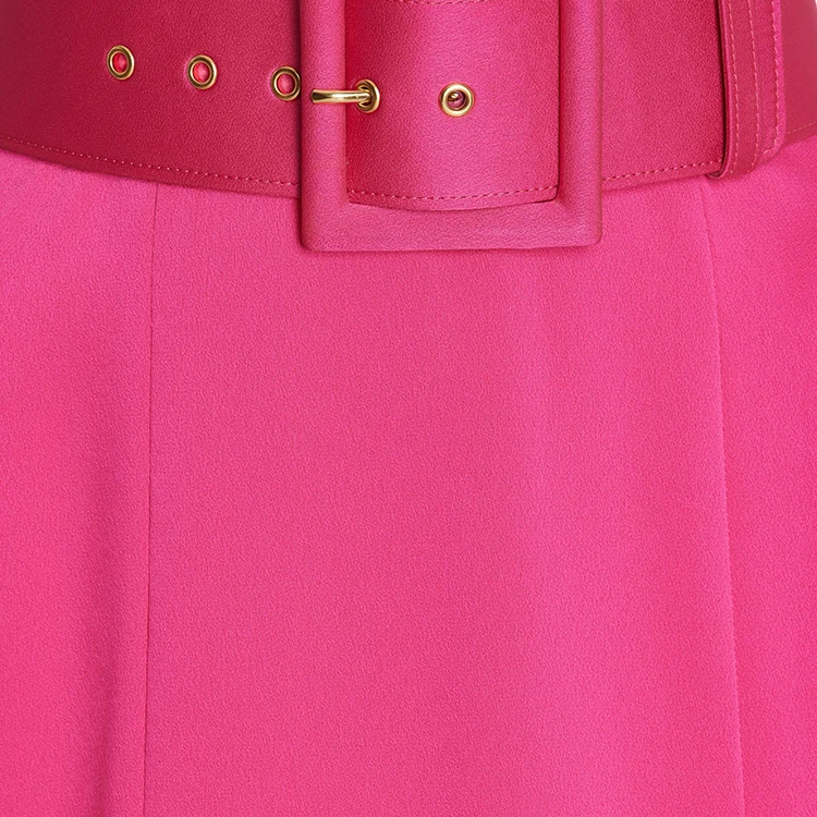 Custom Fashion Luxury  Hot Pink Lined Satin Floor Length Belted Fit and Flare Seamed Maxi Wholesale Elegant Lady Skirt