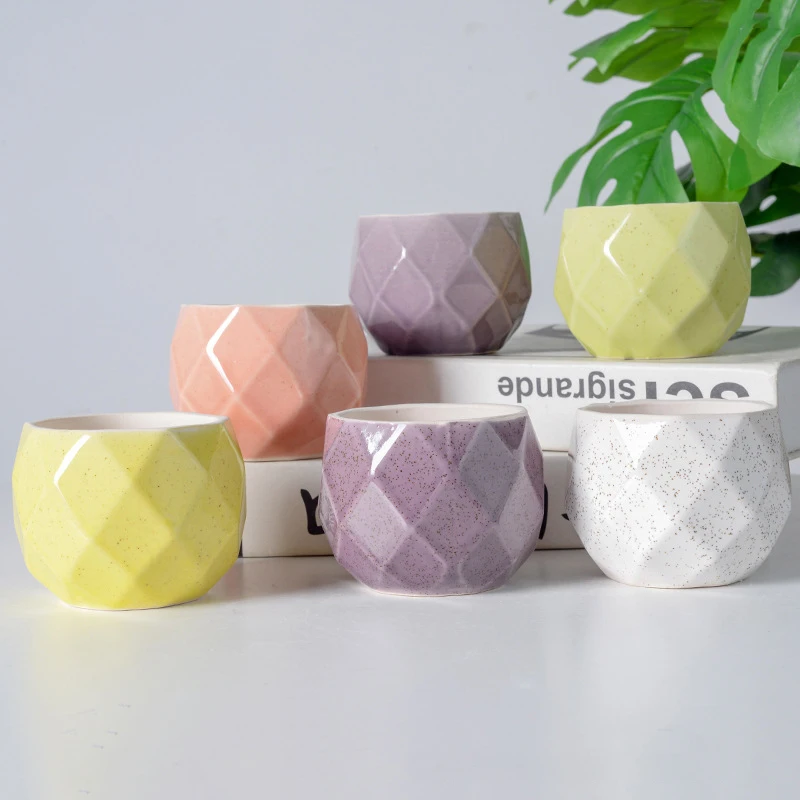 Custom Size Design Desktop Macaron Glazed Ceramic Succulent Cactus Planter Flower Pots