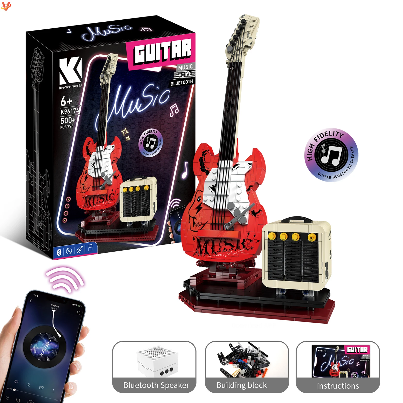 2024 New Arrival Trend Assembly Guitar Model Building Blocks Set MOC DIY Brick for Children Toy Creative Gift