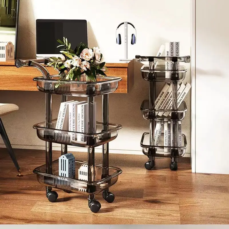 Plastic storage vehicle 3-layer storage trolley is stable and movable transparent plastic tool storage
