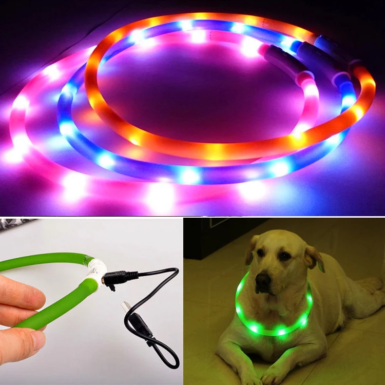 Waterproof Adjustable Light up Necklace Led Dog Collar for Dogs COLLARS Keep Your Pet Visible in Darkness USB Rechargeable 12pcs