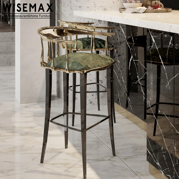Мебель WISEMAX итальянский роскошный стиль высокий барный стул из нержавеющей стали и бархатной ткани для