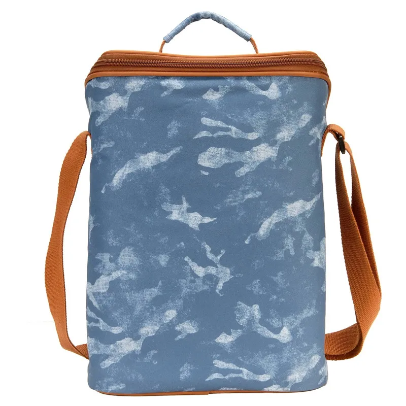 National Outdoor Blue and Brown Picnic Wine Tote Cooler Carrier Bag