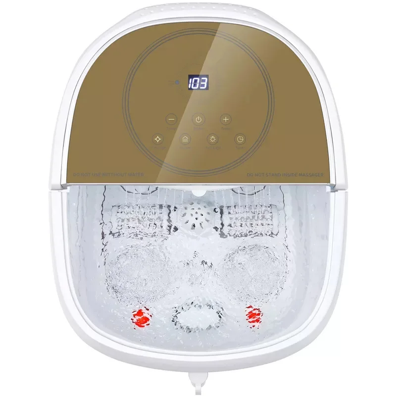 Temperature Adjustable Relaxing Heat Bubble Foot Spa Bath Massager with 14 Removable Massaging Rollers
