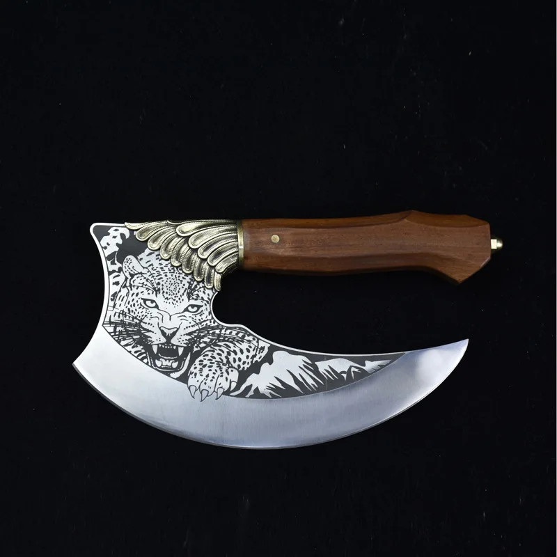 Chinese Longquan Forged Meat Cutting Knife Leopard Pattern Alien Vegetable And Chef cleaver Knife With Wood Handle