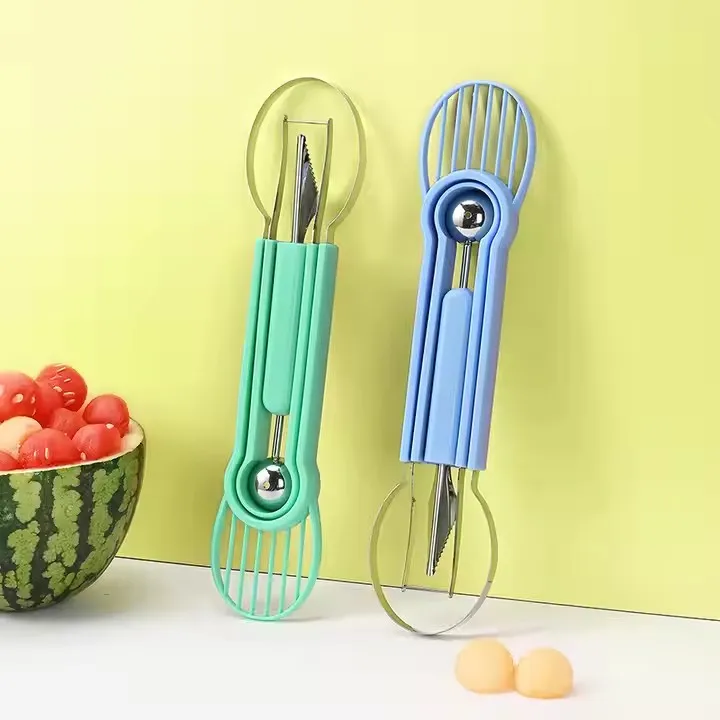 3 In 1 Fruit Ball Carving Knife Kiwi Fruit Scoop Melon Digger Fruit Jar Mashed Potato Baller Ice Cream Kitchen Tools