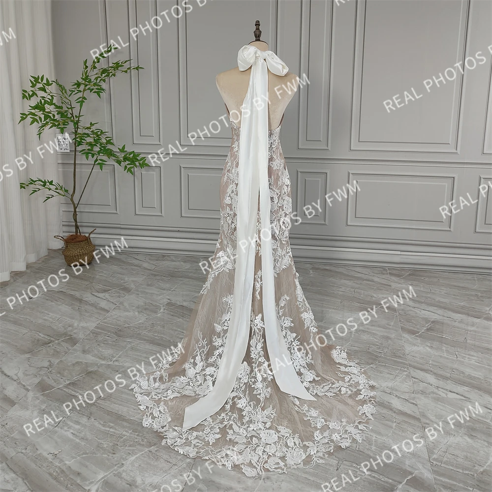 100% Real Photos High Quality Halter Sequined Lace Mermaid Wedding Dress Elegant Women Bridal Gown Bride Dress For Wedding 2024
