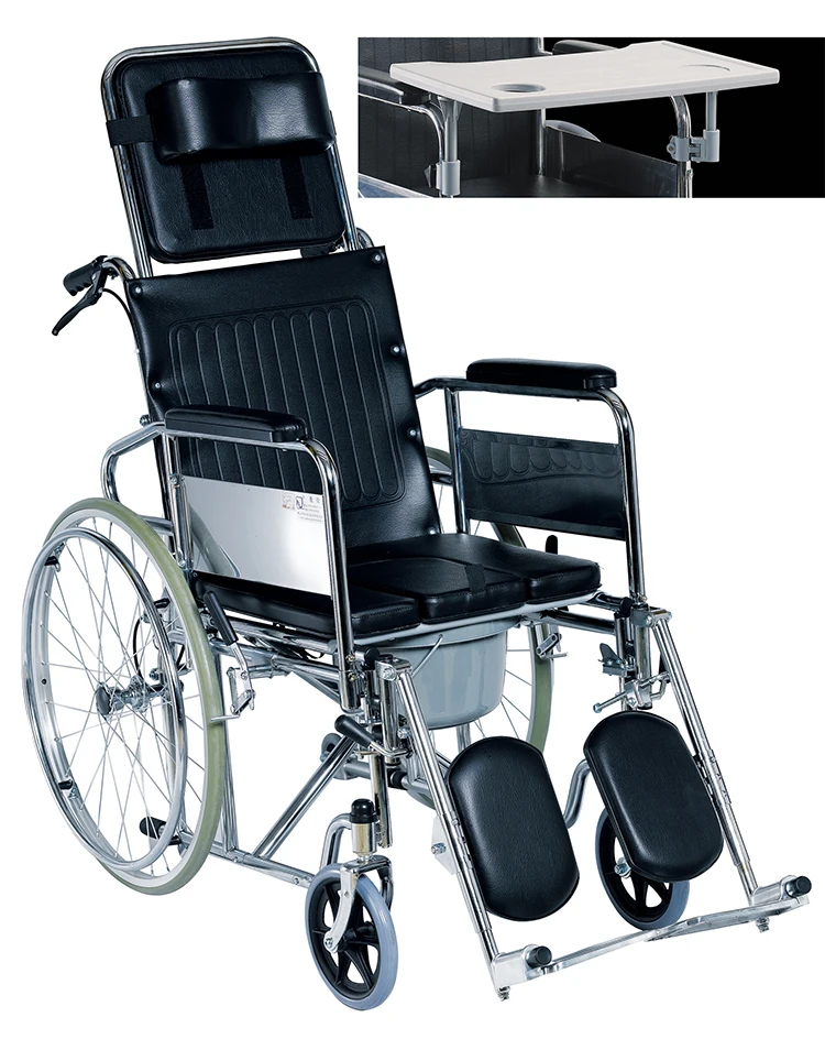 Medical equipment high-quality reclining toilet wheelchair Chinese manufacturer hand brake and rim brake commode chair